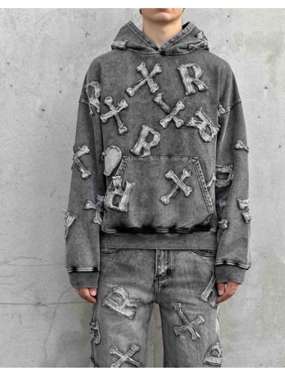 Racer Worldwide Distressed Cross Hoodie Medium Gray Oversized Rare Sold Out